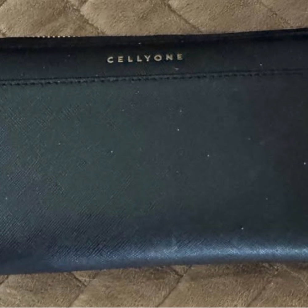 Cellyone Black Leather Zip-Around Wallet with 24 Slots and Zippered Pocket